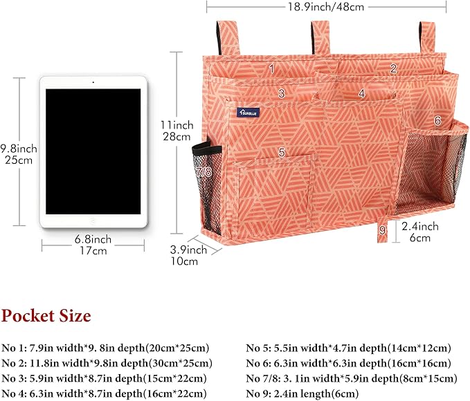 Surblue Bedside Caddy Hanging Organizer Storage Bag Pocket - Image 5
