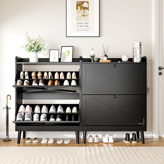 Shoe Storage Cabinet with 2 Flip Drawers, Freestanding Entryway Shoe Cabinet - Image 3