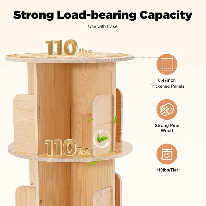 2 Tier Rotating Bookshelf with Legs, Small Corner Bookshelf Floor Standing - Image 5
