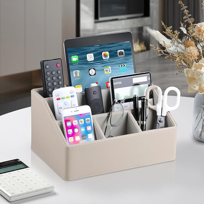 PU Leather Desk Organizer, Luxury Remote Control Holder - Image 2