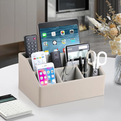 PU Leather Desk Organizer, Luxury Remote Control Holder - Image 2