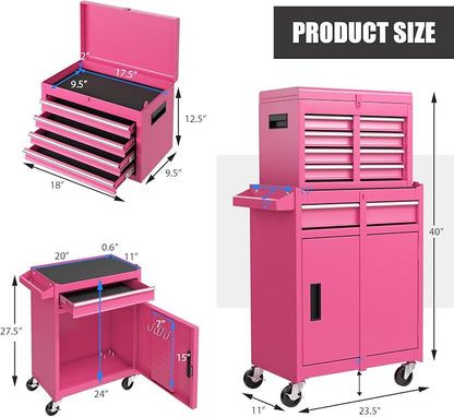 Goplus Pink Tool Chest, 5 Drawers Rolling Tool Cabinet w/Detachable Top Toolbox - Image 3