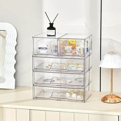 3 Pack Stackable Storage Drawers Clear Acrylic Organizer Makeup Bathroom - Image 5