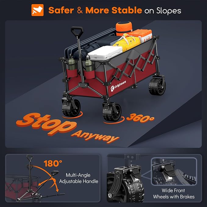 220L Collapsible Wagon Cart Foldable, 460lbs Load Capacity Heavy Duty Folding - Image 8