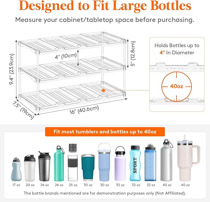 Lifewit Stackable Water Bottle Storage Organizer, Plastic Large Compartment - Image 3
