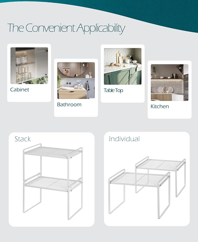 2Pack Kitchen Cabinet Shelf Counter Organizer Rack Pantry Storage Bathroom - Image 4