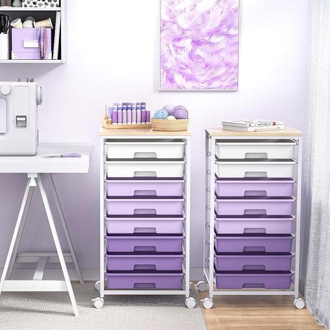 Rolling Cart with Drawers, Utility Cart With 8 Drawers and Wooden Tabletop - Image 9