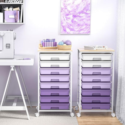 Rolling Cart with Drawers, Utility Cart With 8 Drawers and Wooden Tabletop - Image 9