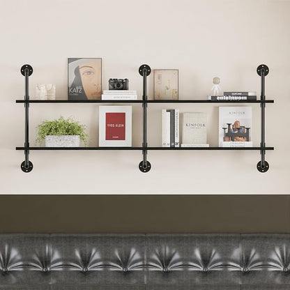 HDDFER Industrial Pipe Shelf Shelving Bookcase, Wall Mounted Rustic Bookshelf - Image 5