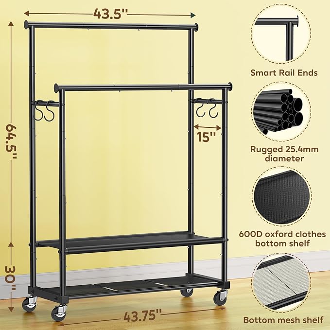 Double Rod Clothing Rack Heavy Duty - Image 7