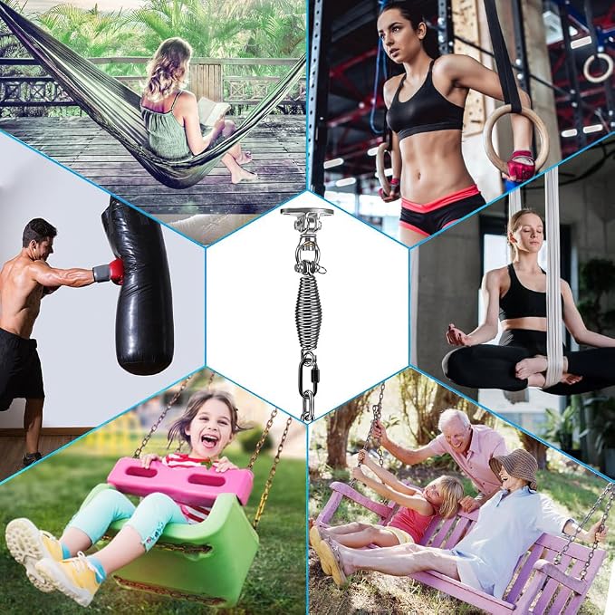SELEWARE Hammock Chair Hanging Kit, Bearing Swing Hanger w/Spring & Chain | - Image 2