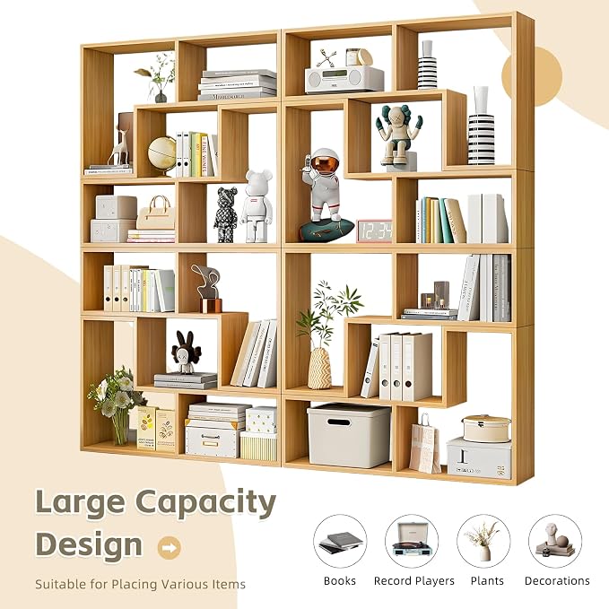 Expandable Bookcase with Adjustable Width, Wooden Room Divider Bookshelf - Image 3