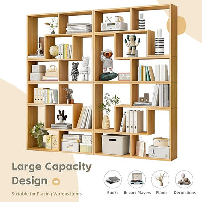 Expandable Bookcase with Adjustable Width, Wooden Room Divider Bookshelf - Image 3