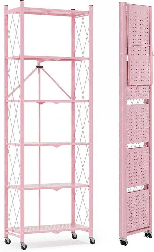 ALANNG 73.6 Inch Folding Bookshelf, 6 Tier Metal Bookcase and Bookshelves | by ALANNG