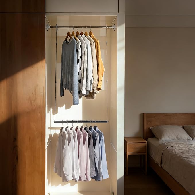 Hanging Closet Rod Extenders, Adjustable Width and Height Closet Extender - Image 2