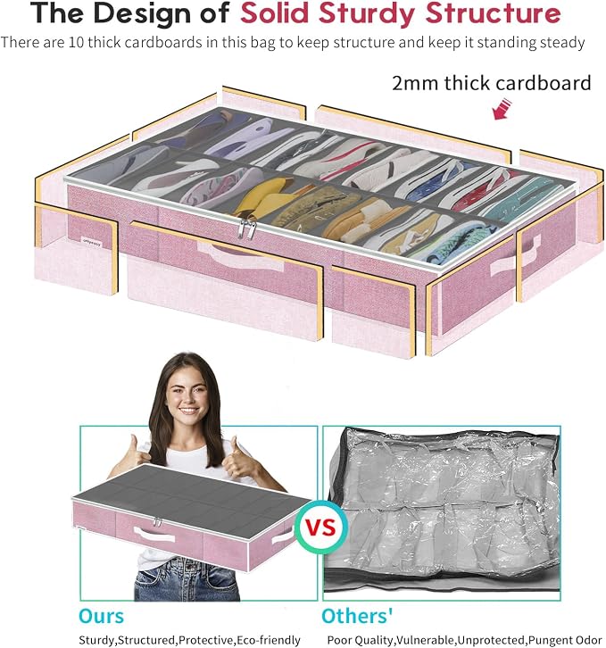 Onlyeasy Large Under Bed Shoe Organizer Container Box, Fit 16 to 32 Pairs of - Image 6