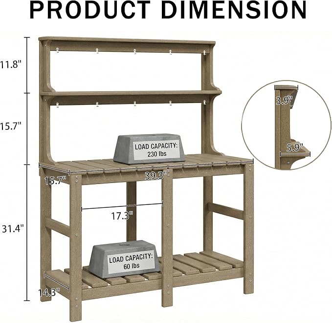 Outdoor Potting Bench with 3 Tier, All-Weather Patio Potting Table with Tool - Image 6