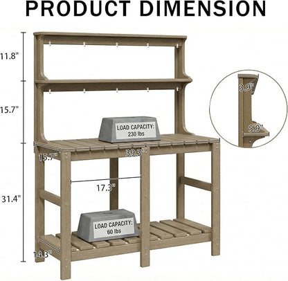 Outdoor Potting Bench with 3 Tier, All-Weather Patio Potting Table with Tool - Image 6