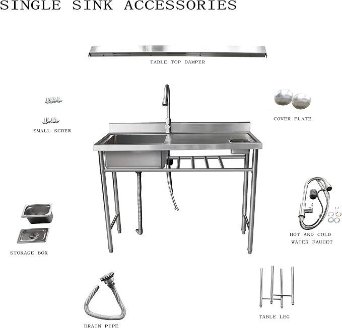 Qian Kun Free Standing 39.3 * 19.7 * 35.4 Left Single Bowl Outdoor Kitchen Sink - Image 6