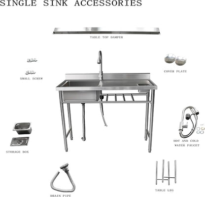 Qian Kun Free Standing 39.3 * 19.7 * 35.4 Left Single Bowl Outdoor Kitchen Sink - Image 6