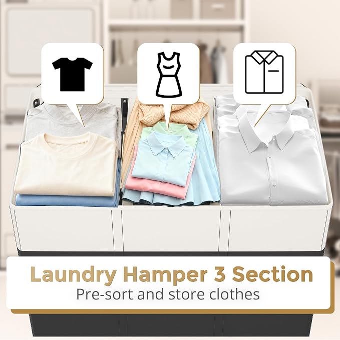 180L Laundry Hamper 3 Section, Large Laundry Basket - Image 3