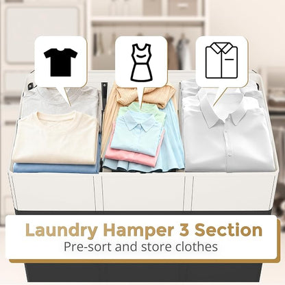 180L Laundry Hamper 3 Section, Large Laundry Basket - Image 3