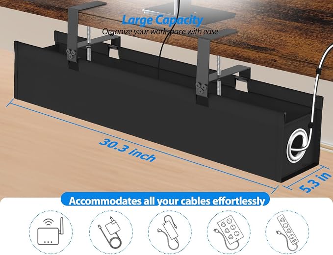 Under Desk Cable Management Tray No Drill, 30 Inch Cord Organizer - Image 3