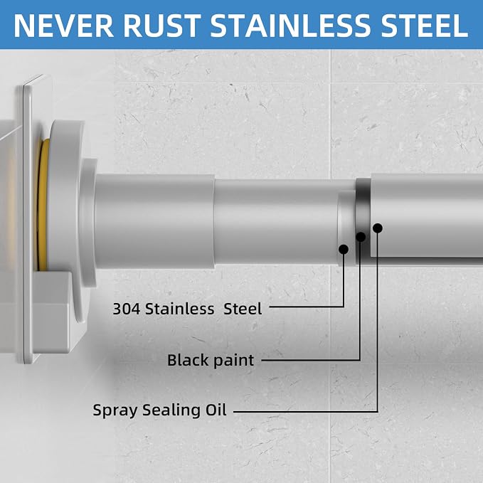CorkLatta Matte Silver Shower Curtain Rod, 1 Inch Diameter Stainless Steel - Image 7