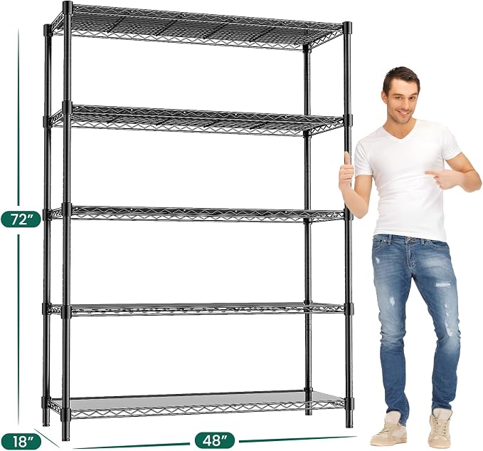 48" W Storage Shelves 5-Tier Wire Shelving, 1875LBS Adjustable Metal Shelving - Image 3