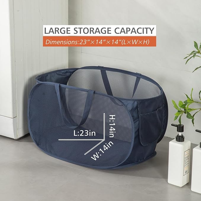 HONOMA Sturdy Mesh Laundry Hamper Basket Bag, Pop up Basket - Image 4