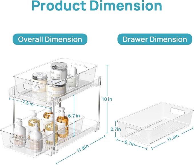 Vtopmart 2 Tier Bathroom Storage Organizer, 2 Pack Clear Under Sink Organizers - Image 3