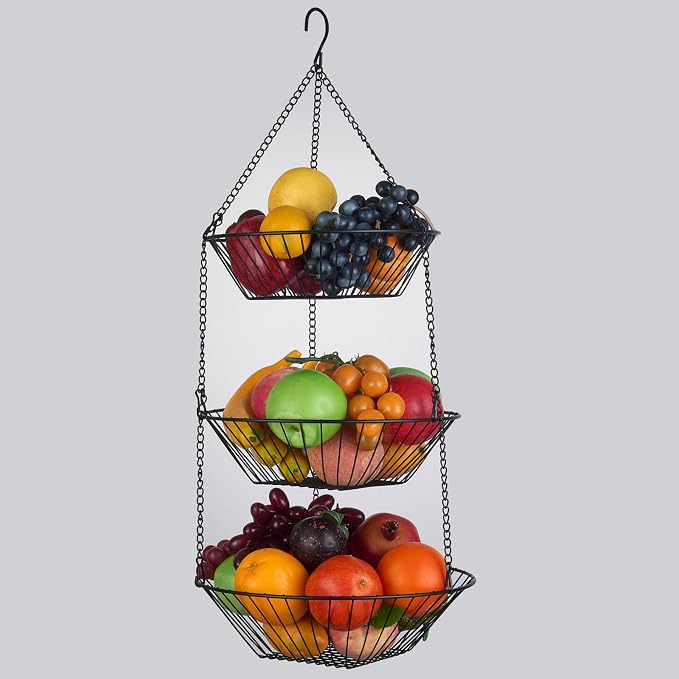 JUNCHU CHERRY 3-Tier Wire Fruit Hanging Basket 2 Packs, non-Punching Wall - Image 6