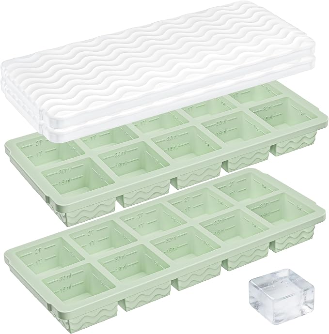 Aopigavi 2-Pack Ice Cube Trays, 10 Cubes 2 Tbsp. Silicone Freezer Molds by Aopigavi