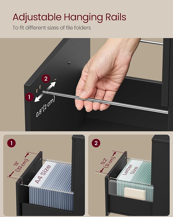 VASAGLE 2-Drawer File Cabinet, Small Rolling Filing Cabinet - Image 6
