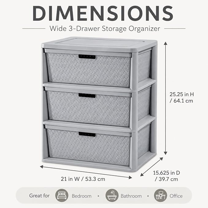 Wide 3-Drawer Plastic Storage Tower - Image 2