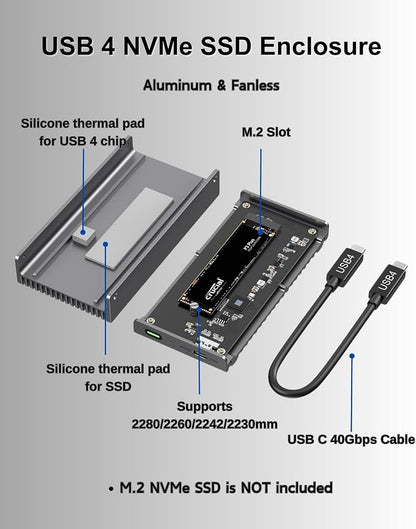 Noiseless 40Gbps M.2 NVMe Enclosure, USB C Aluminum External SSD Enclosure - Image 7