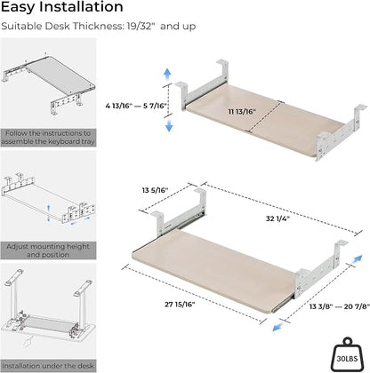 EUREKA ERGONOMIC Adjustable Keyboard Tray Under Desk, 28x11 Inch Large Slide - Image 7