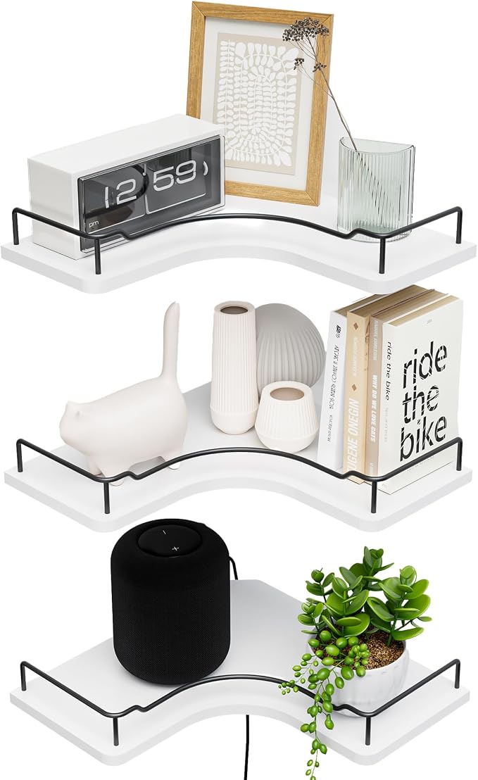L-Shaped Corner Floating Shelves Set of 3, Rustic Wood Wall Mounted Storage by FNBAR
