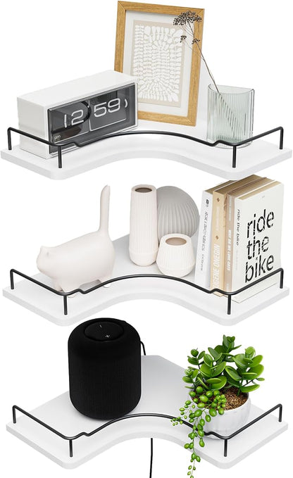 L-Shaped Corner Floating Shelves Set of 3, Rustic Wood Wall Mounted Storage by FNBAR