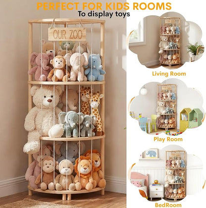 Corner Stuffed Animal Storage Tower, Large Wooden Plush Toy Storage Zoo - Image 6