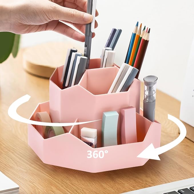 Pencil Pen Holder for Desk, 9 Slots 360 Degree Rotating Desk Organizer by GGIANTGO