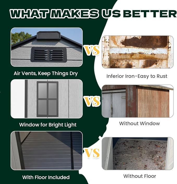 8 x 12 FT Plastic Outdoor Storage Shed, All-Weather Resin Garden Shed - Image 8