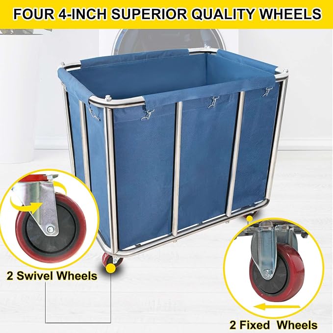 Commercial Laundry Cart with Wheels, 11.35 Bushel Large Laundry Cart, Heavy - Image 6