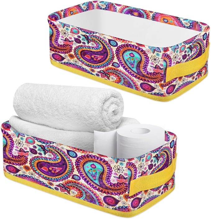 Paisley Folk Style Bathroom Storage Basket, Foldable - Image 3