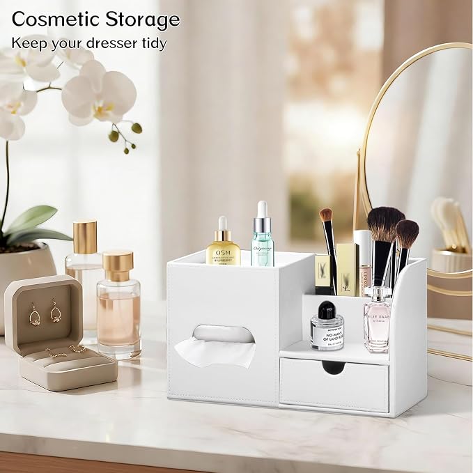 Square Tissue Box Cover with Tray and Organizer, Tissue and Remote Control - Image 6