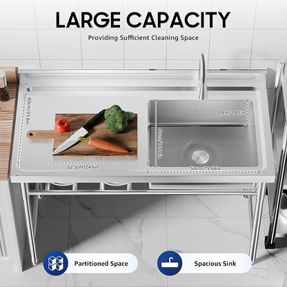 Freestanding Commercial Utility Sink, 47.2 * 23.6 * 31.5in Industrial Kitchen - Image 3