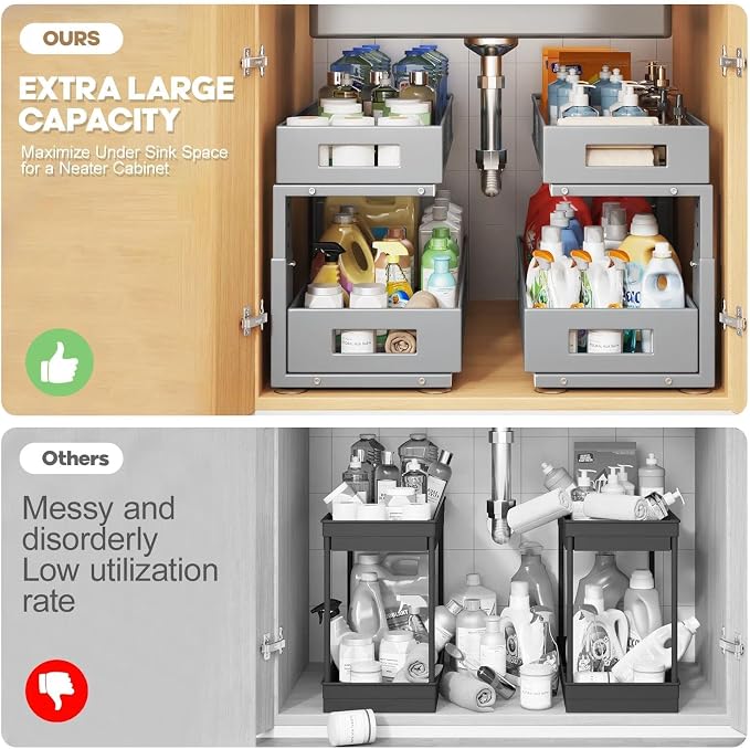 2 Packs 21IN Depth Under Sink Organizer, 2-Tier Pull Out Cabinet Organizer - Image 3