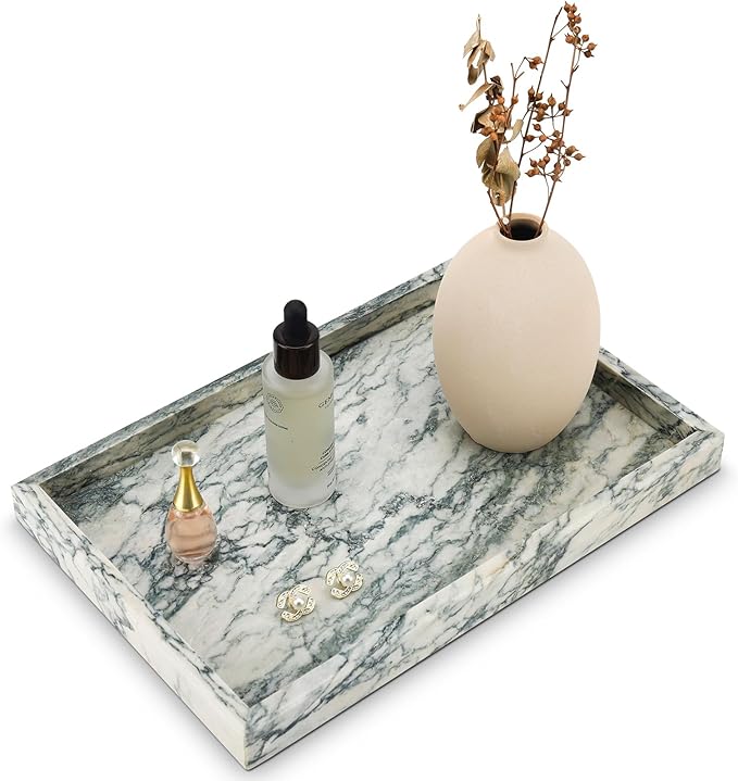 Real Natural Marble Tray for Bathroom, Kitchen and Desktop, Rectangle Genuine by Zilukar