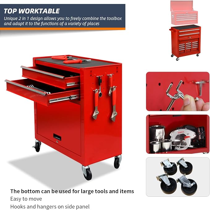8-Drawer High Capacity Rolling Tool Chest, Removable Cabinet Storage Tool Box - Image 5