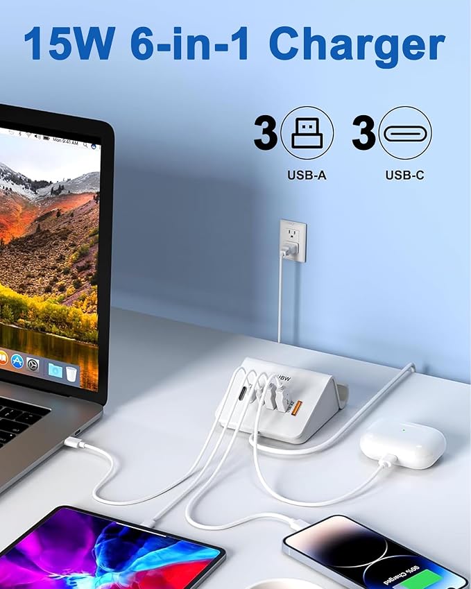 VHBW USB Charging Station, 6 Port 3USB-A and 3USB-C Charging Station - Image 2